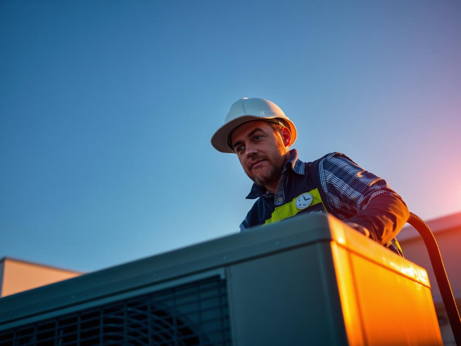 HVAC contractor servicing rooftop commercial equipment